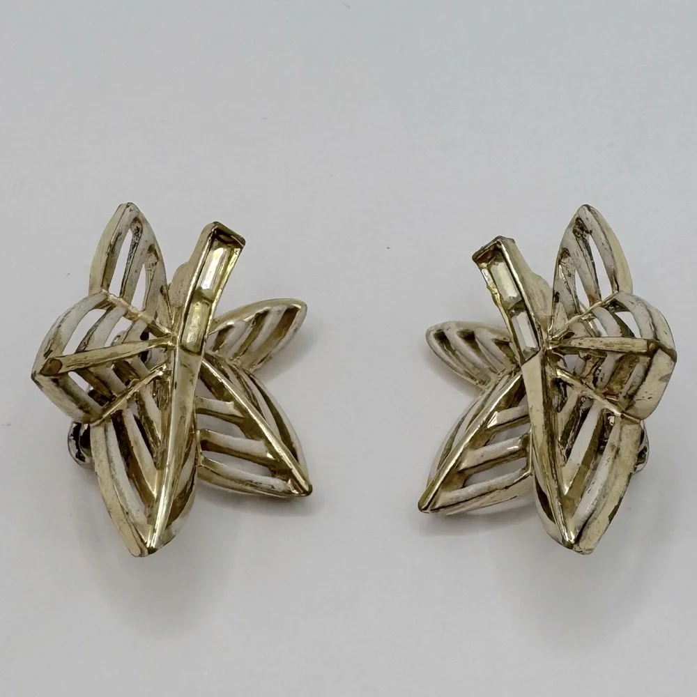 CORO Vintage Gold-Tone Crystal & Enamel Leaf Clip-On Earrings